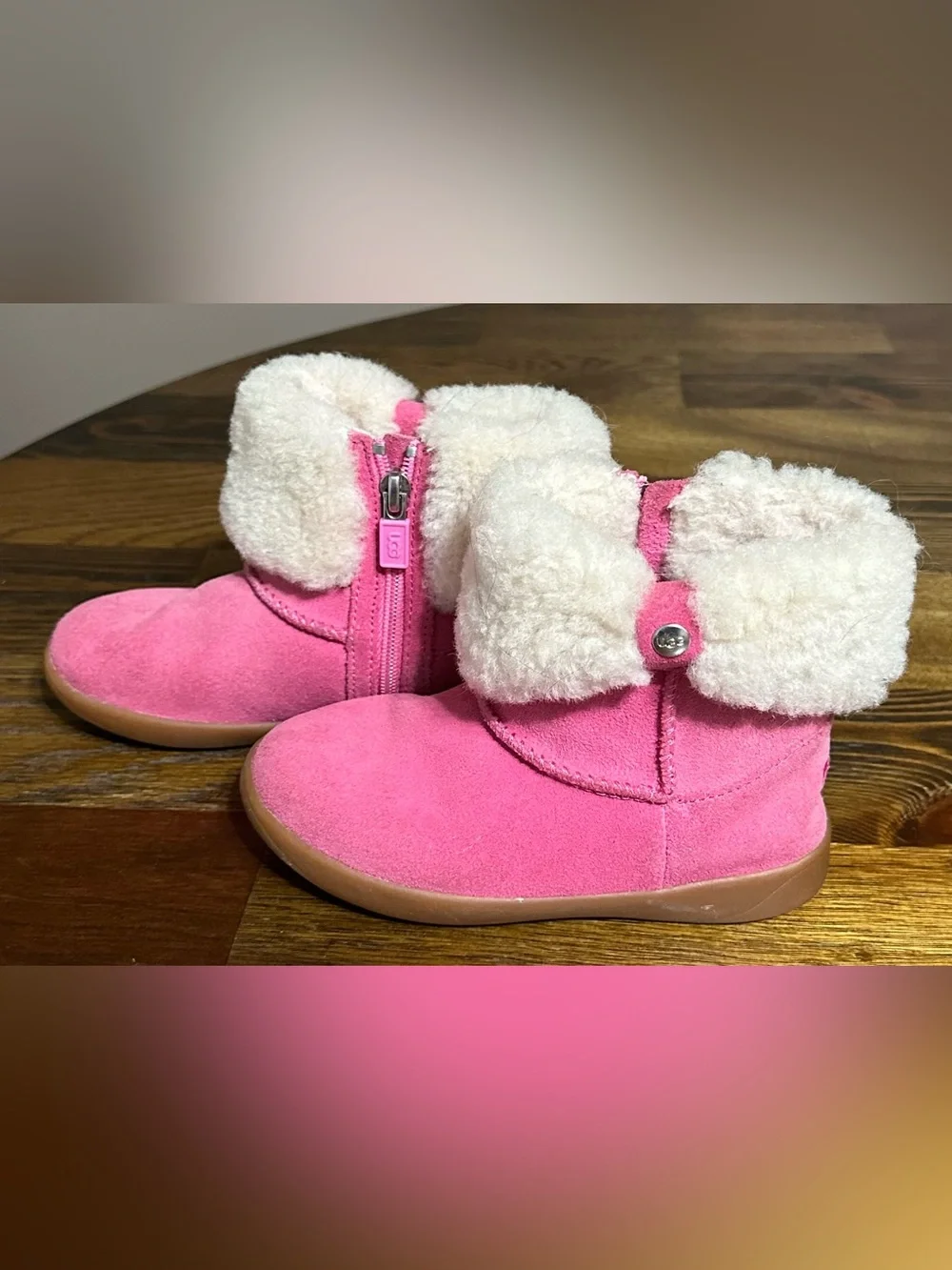 Pink Suede Faux Fur Girls UGG Size 10